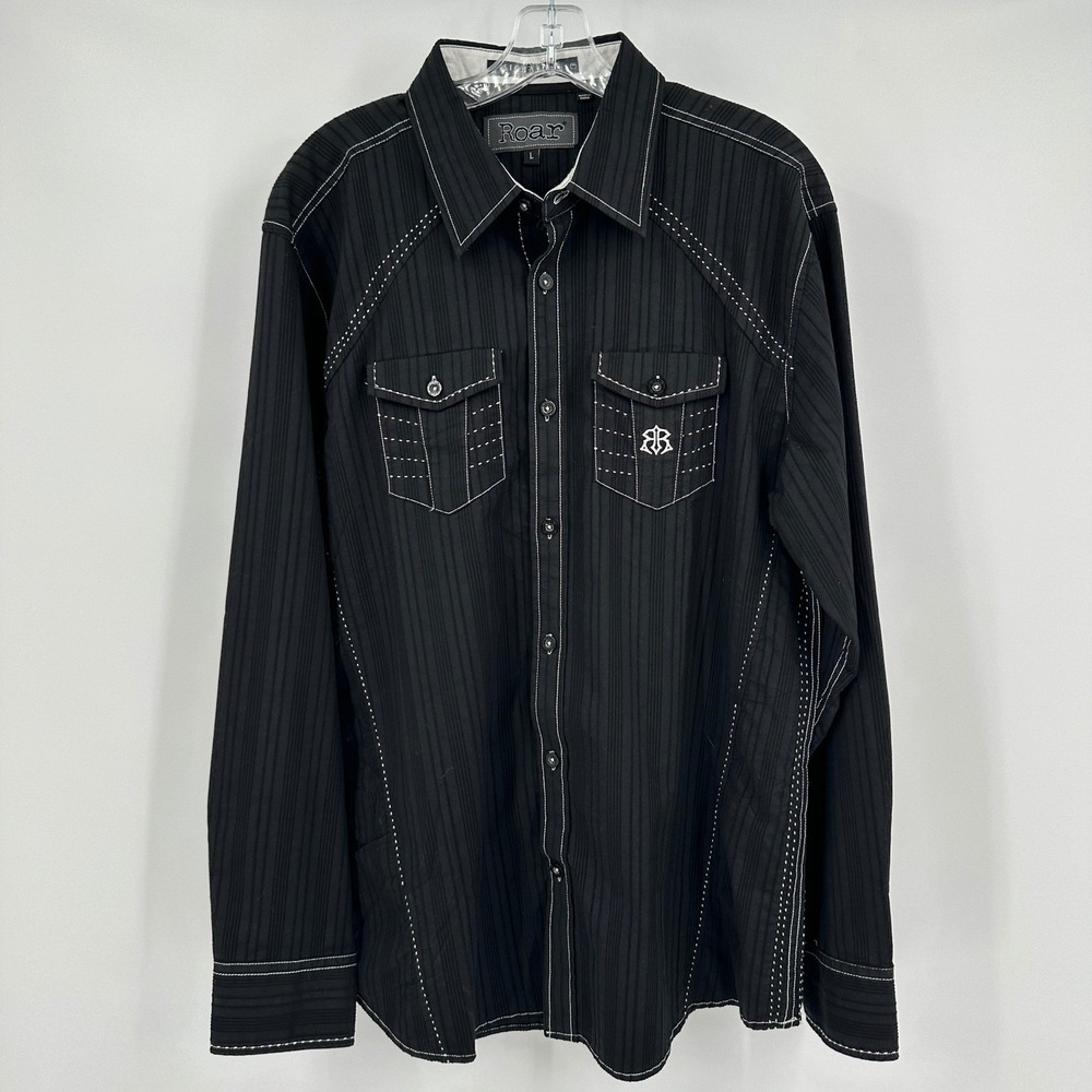 Roar Signature Edition Men Western Shirt Sz L Cowboy Embroidered Contrast Stitch